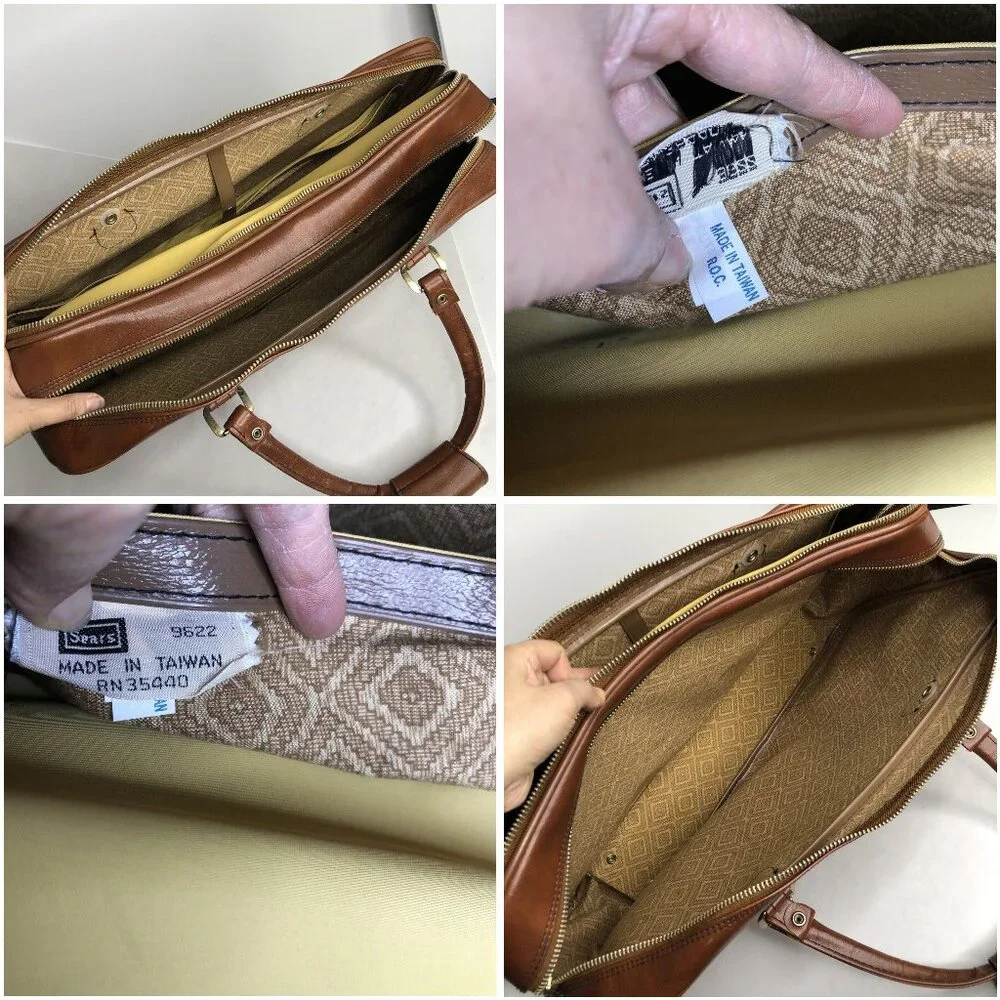Vintage Sears Briefcase Carry-on Brown Travel Bag Luggage Faux Leather 21”x12.5”